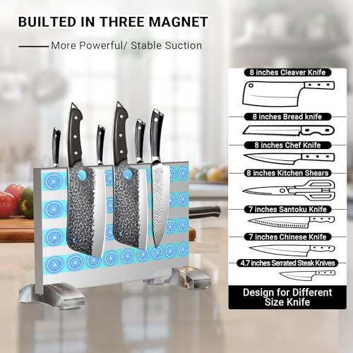 Magnetic Knife Block Stand Without Knives Double Sided Magnetic Knife Holder Rack for Kitchen Counter Stainless Steel Knife Magnetic Strip Display Stand Storage Organizer - Image 4