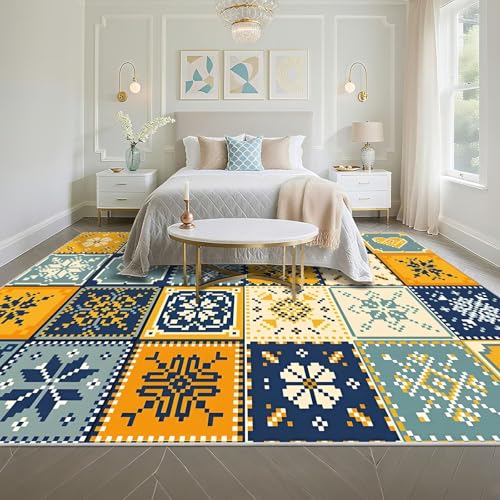 Tapis antidérapant extérieur 160x250cm bleu et jaune lavable et facile à ranger - 5