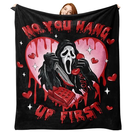 Paayna Black Horror Ghost Face Flannel Throw Blanket No You Hang up First Funny for Kids Men Women Romantic Love Heart Soft Blankets for Bedding Sofa 50 x 60 Inches