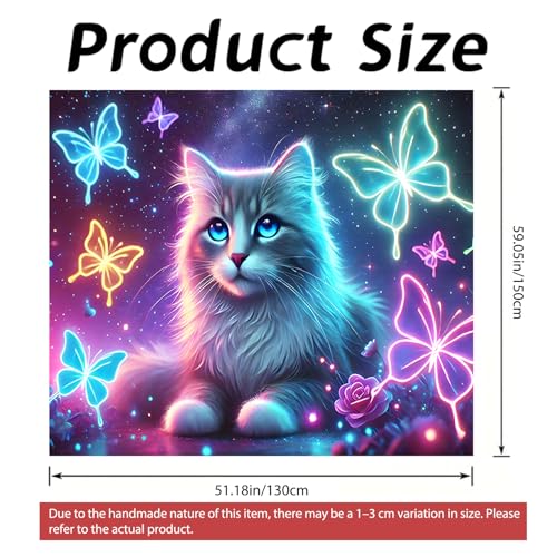 Image of Nuxovilar Glowing Cat Wall Tapestry Polyester 59.05x51.18 In | Glow Poster Trippy Wall Art Animal Decor UV Backdrop Living Room Bedroom Lounge Space Room (Cat Butterflies)
