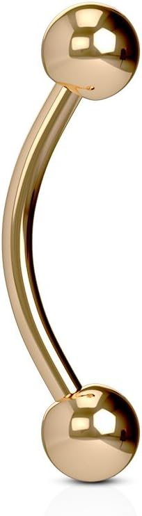 (2 Pieces Plain Rose Gold Curved Barbell Plated Over (316L) Surgical Steel