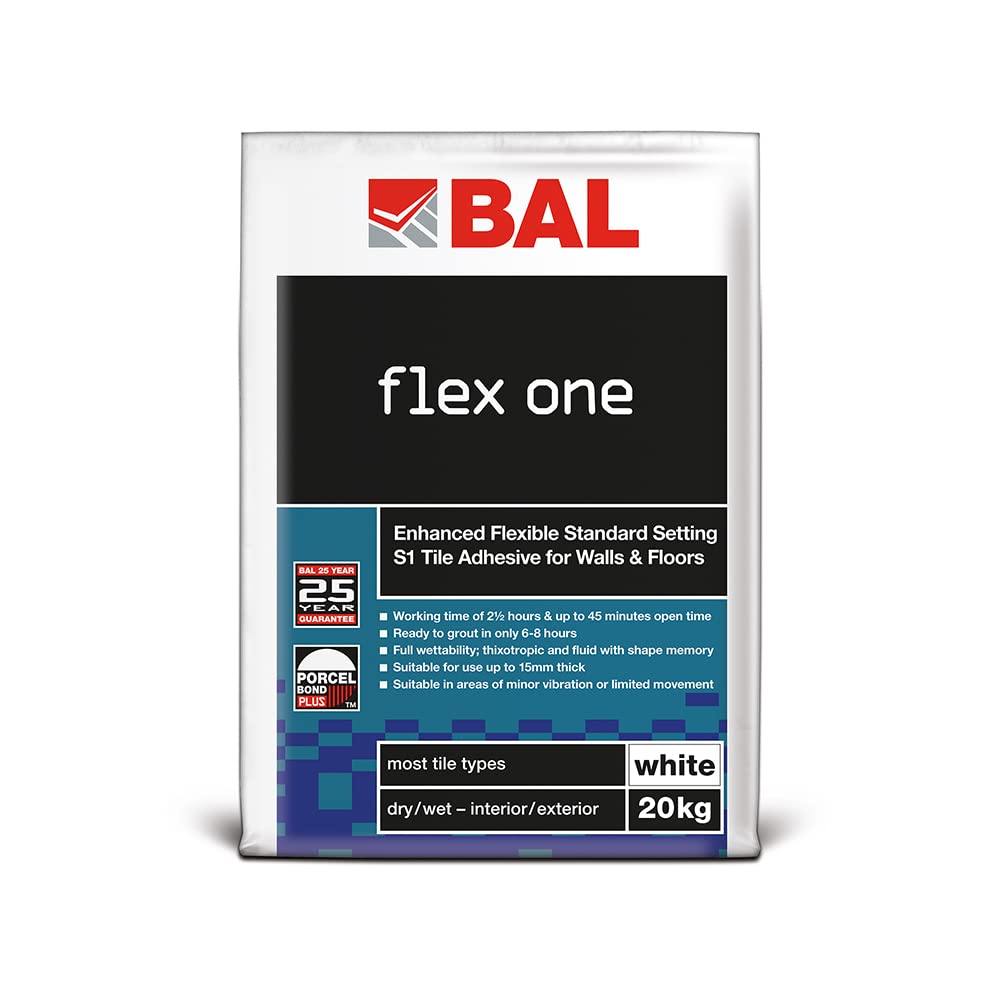 BAL Flex One Tile Adhesive For Walls & Floors - White 20kg