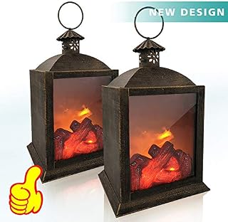 Lantern Decorative Lanterns Battery Powered Led Lamp,3D Simulation Flame Hand Painted Ironwork Realistic