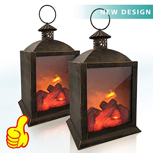 Lantern Decorative Lanterns Battery Powered Led Lamp,3D Simulation Flame Hand Painted Ironwork Realistic