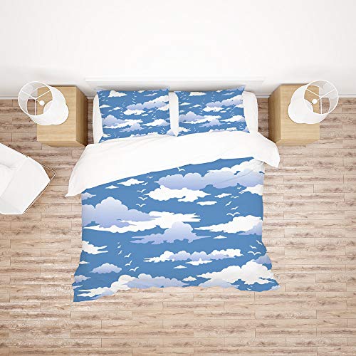 Juego de edredón de poliéster fino de 3 piezas diseño cielo azul para cama doble 3