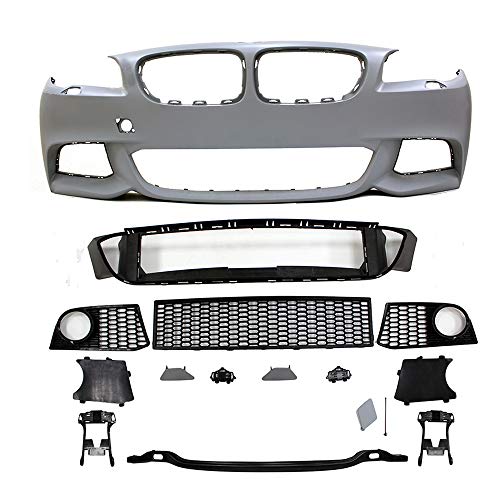 HYPER GLORY Front Bumper Cover Kit Compatible with 2011-2016 BMW 5-Series F10 Sedan (Not for M5 or GT), Unpainted Black M-Tech Style PP Bumper Conversion Exterior Body Kit Replacement