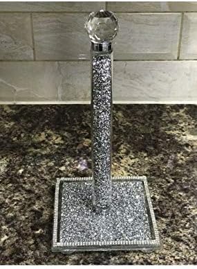 Crushed Diamond Silver Crystal Filled Kitchen Roll Holder 29cm Diamante_UK