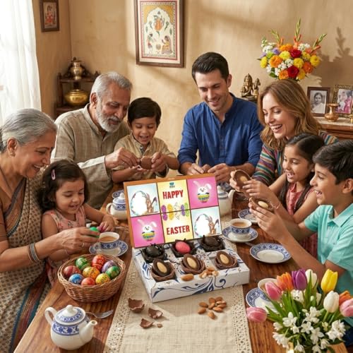 Image of BOGATCHI Chocolate Easter Eggs with Almond Filling 80g | Assorted Flavours Dark, Milk, White, Mango, Orange & Strawberry | Premium Festive Gift Chocolates | Colorful Festive Eggs | Bunny Theme Packaging, Perfect for Gifting Kids, Parties & Hampers
