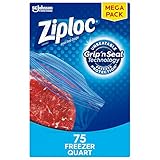 Ziploc Freezer Bags with New Grip 'n Seal Technology, For Food, Organization and More, Quart, 75 Count