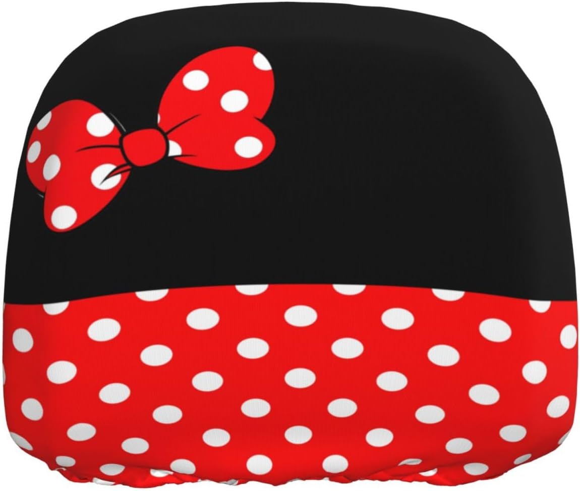 2 Pack Cute Red Bow and Black Dots Car Seat Headrest Cover for Women, Car Headrest Protector Seat Cover Elastic,Auto Interior Decor Front & Rear Seat Headrest Pads Decor,Universal Fit