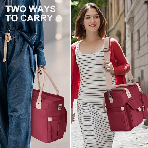 Miniatura 7 de Hafmall Bolsa De Almuerzo Aislada De 18 L, Portátil Con Correa De Hombro Ajustable, Pequeña Bolsa Para El Almuerzo, Para Trabajo, Viajes, Oficina, Pícnic, Color Rojo