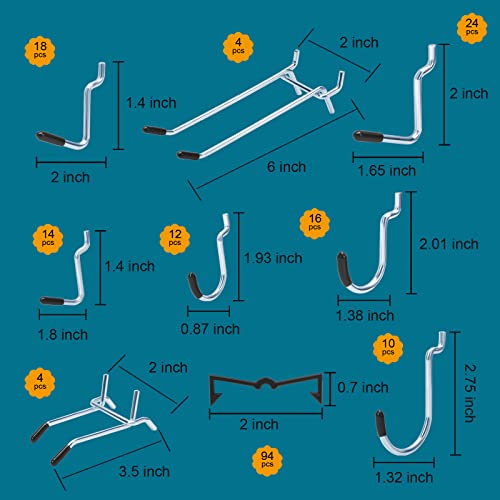 image for Daanxw 248PCS Pegboard Accessories Organizer Kit,1/8 and 1/4 inch Pegb