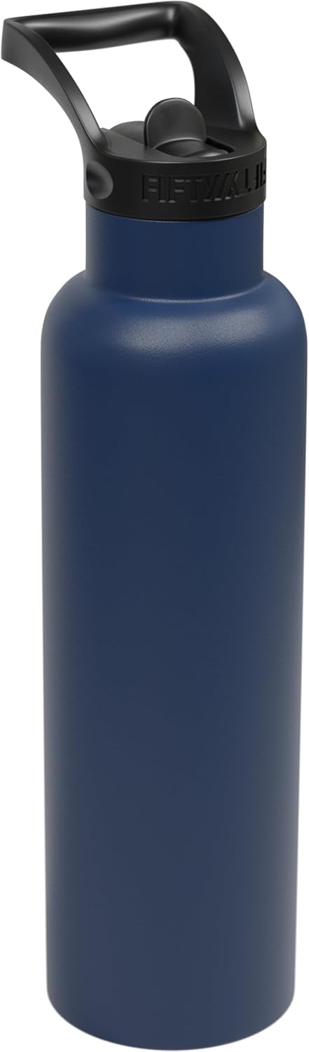 FIFTY/FIFTY Insulated Water Bottle Stainless Steel with Lid and Straw Cap for Bike, Cycling, School, Sport, Gym and More: 21 oz, Navy Blue