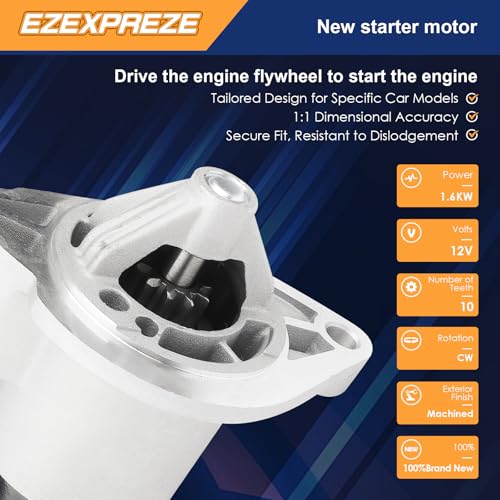 Image of Ezexpreze 17749 Jeep Starter Replacement New for 4.0L 1999-2001 Cherokee, 1999-2002 Grand Cherokee TJ, 1999-2004 Wrangler, L6, 56041012AB AC AD SMT0077 410-48052 17749N 336-1691A M001T84381 12V 1.6kW