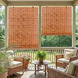 TFEHXYZU Retro Raffrollos Bambus 30-200cm Breit Sonnenschutz Rollo Bambus Rollo Jalousine Bambusrollo Wetterfest Aussen Schilf Vorhang Mit Heber Balkon Rollo Sichtschutz Bambus Rollos Für Fenster