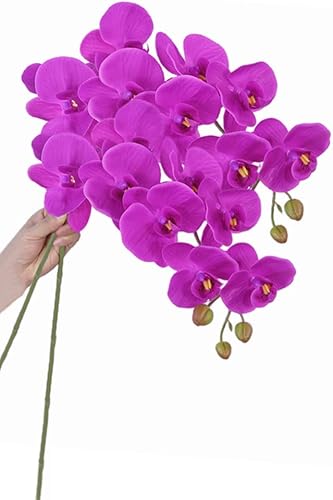 Miniatura 2 de Phalaenopsis - 2 tallos de orquídea artificiales de látex de tacto real, ramas de orquídeas artificiales de 38 pulgadas, 9 cabezas, flores falsas de