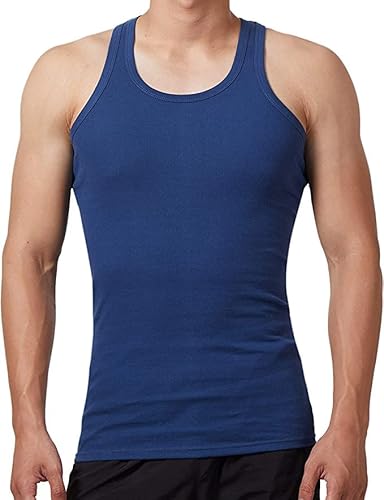 CHAAL® 1 Men's Cotton Vests Tank Tops Sleeveless Plain Undershirts Breathable Slim Fit Summer Tops Vests Athletic wear, Easy Fit Comfortable Men Bodybuilding Shirts Royal S