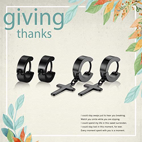 Flongo Men's Womens Vintage Stainless Steel Cross Dangle Hinged Hoop Earrings, Stainless Steel Hoop Huggie Earrings Cross Drop Dangle Earrings #TOP1