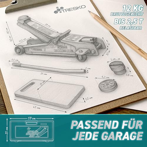 TRESKO® Wagenheber hydraulisch 2,5T flach mit 85-385mm Hubhöhe inkl. Koffer – Ansicht 2