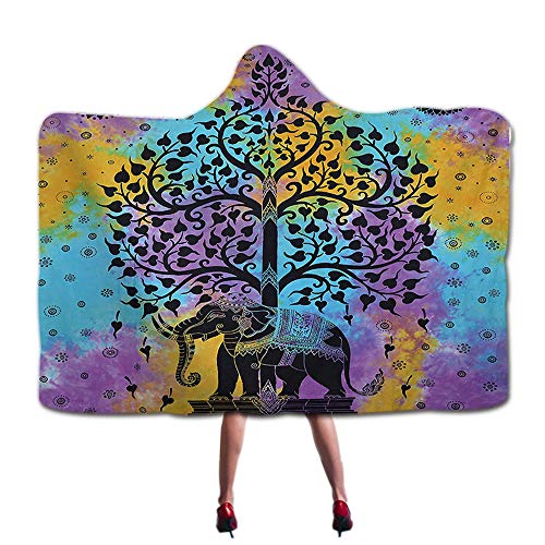 Animal Pattern Hooded Blanket Wearable Blanket Throw Sherpa Fleece Blankets Bathrobes Cloak Magic Blanket for Boy Gril,ColoredElephant,Kids