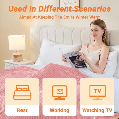 Image of Heated Blanket Electric Throw, Soft Flannel Heating Blanket with 8 Hours Auto Off 10 Fast Heating Levels Machine Washable Sherpa Heated Blanket with Overheating Protection