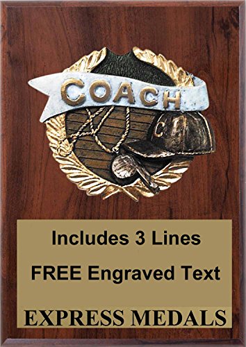 Express Medals 5 inch x 7 inch Coach Plaque Trophy Award with Free Engraving