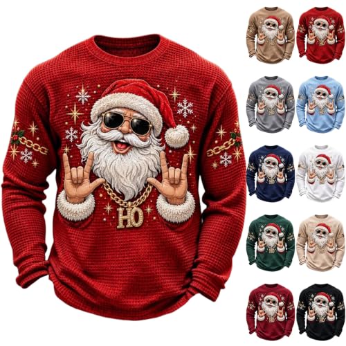Mens Waffle Knit Shirt Santa Graphic Funny Christmas Sweatshirts for Men - image 1