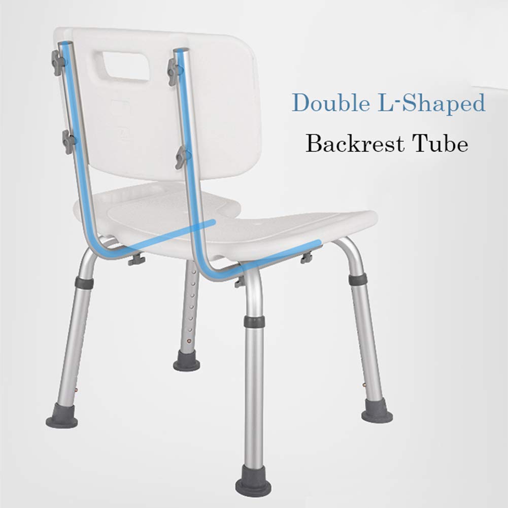 Aluminio Silla de Ducha con Respaldo y Reposabrazos,Antideslizantes Tipo-U Asiento de Ducha-Regulable en Altura,para Personas Mayores(Blanco)