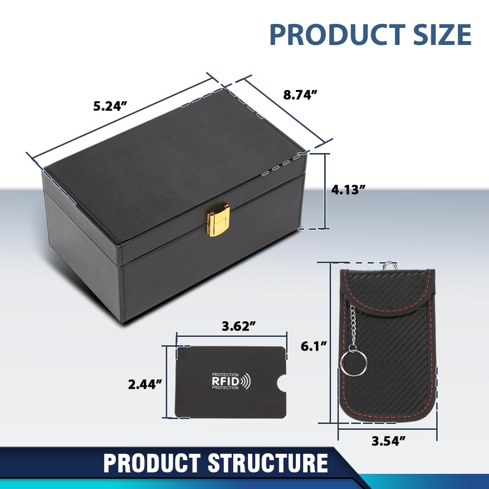 PIT66 Boîte Anti RFID PU 2 Étuis 2 Cartes de Blocage RFID 8,74"×5,24"×4,13"