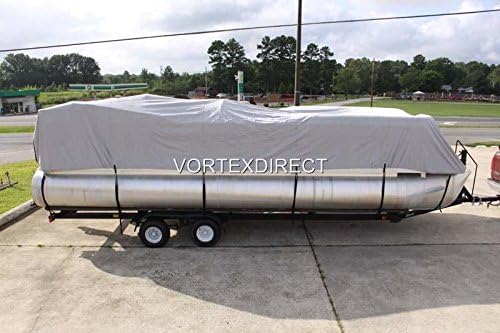 New Grey 28 FT VORTEX Ultra 5 Year Canvas Pontoon/Deck Boat Cover, Elastic, Strap System, FITS 27'1" FT to 28' Long Deck Area, UP to 102" Beam (Fast 1 to 4 Business Day DELIVERY)