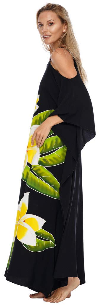 SHU-SHI, mujer - Vestido Kaftan Maxi Beach Cover Up Hombro frío Talla grande Caftan Floral Coverup
