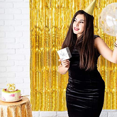Chrorine 2Pcs 3Ft X 8.3Ft Gold Tinsel Foil Fringe Curtains Streamers Backdrop For Birthday Graduation Wedding Engagement Bridal Shower Bachelorette Holiday Gold Party Decorations #TOP2