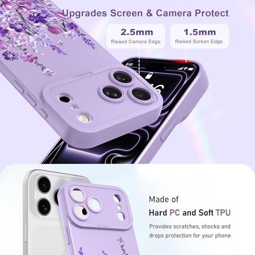 Image of Designed for iPhone 17 Pro Case Floral for Women Girls, Purple | Cute Oil Painting Flower Pattern Liquid Silicone Phone Case [Full Camera Protection] Slim Soft TPU Protective Cover