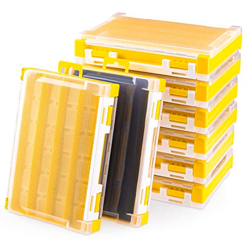 8 Pack Double Sided Tool Box Hardware Storage Organizer Small Parts Case Portable Plastic Tackle Container with 24 Removable Dividers for Organizing Screws Nuts Nails Bolts (yellow)