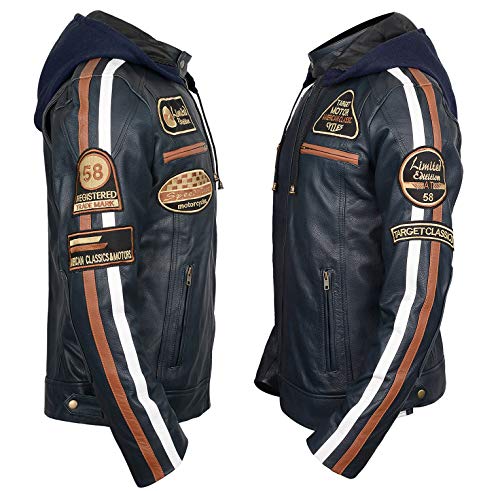 LP-FACON Mens Vintage Motorcycle Patches Retro Stripes Cafe Racer Biker Leather Jacket | Detachable Hood3