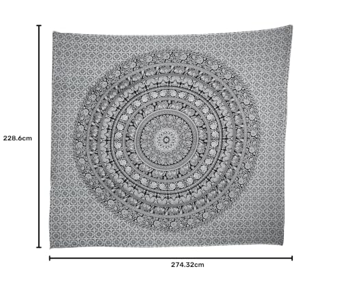Image of Craft Trade 90x108 Inches Black and White Cotton Mandala Ombre Wall Hanging Tapestry