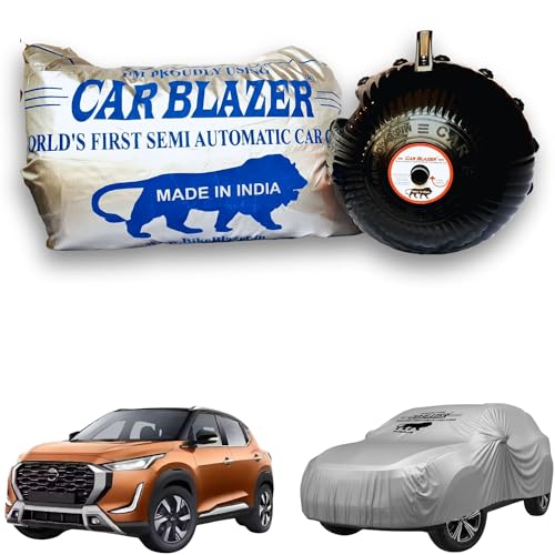 Image of CARBLAZER Portable & Semi-Automatic Full Body Car Covers: Heavy Duty Device| Anti-Theft| Dust & Scratch Proof | Water & Wind Resistant|Custom Fit| Dual-Side Cover, Compatible for Nissan Magnite