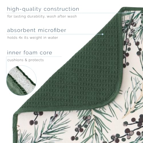 Image of S&T INC. Dish Drying Mat, 18 inch x 24 inch, XL, Green Pinecones