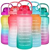 AMITER Large Half Gallon Water Bottle with Straw, Motivational Time Marker & Handle, Leakproof Big...