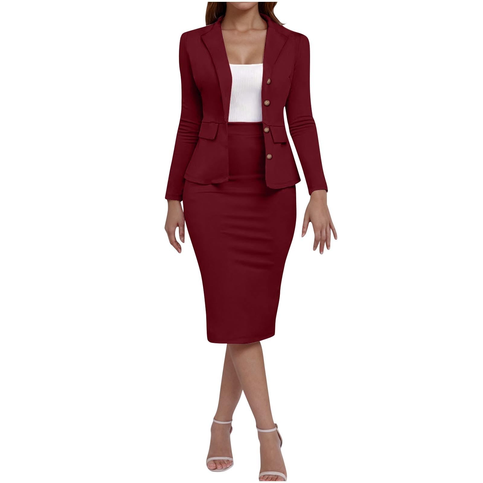 NSICBMNO Costume d'affaires pour femme - Blazer à manches longues - Jupes crayon midi - Tenue décontractée - Ensemble de jupe 2 pièces - Ensemble de travail de bureau élégant - Jupe florale - Taille