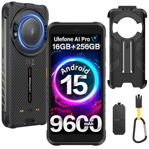 Ulefone RugKing Outdoor Smartphone Android 15 AI Rugged Handy, 9600mAh 16GB + 256GB/SD-2TB, Octa-Core 50MP + 8MP 5,99 Zoll mit 126dB Lautsprecher, Taschenlampe/3 Kartenfächer/IP68/IP69K/OTG/NFC/GPS