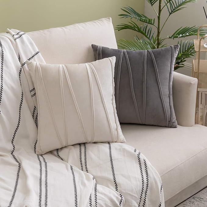 Image of Amazon Brand - Umi Decorative Striped Throw Pillow Covers 22 X 22 Inch,Soft Solid Velvet Pillow Covers Cushion Case with Zigzag Pattern for Sofa Bedroom 55 X 55 Cm (Pack of 2) Grey