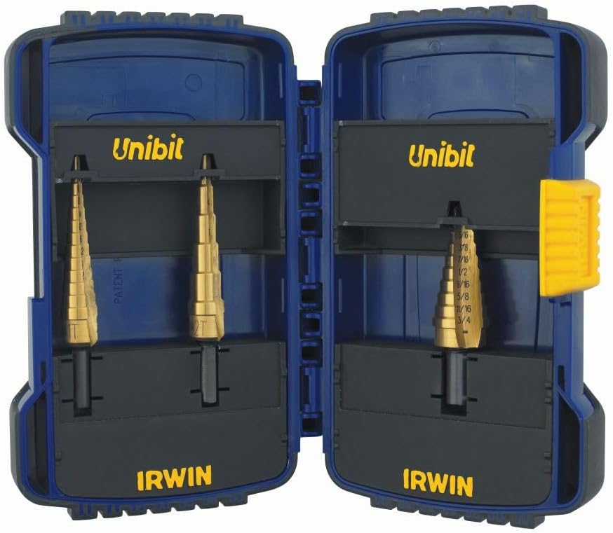 Irwin Tools IRWIN Unibit 502T Step Drill Bit Set with Nylon Pouch, Titanium Nitride Coated, 3pc (15502)