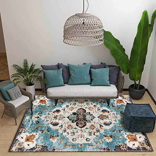 Alfombra con Estampado Floral Vintage, Alfombrilla Decorativa para Sala de Estar de Cocina Étnica, Alfombrilla Antideslizante Bohemia 100x160cm Cover