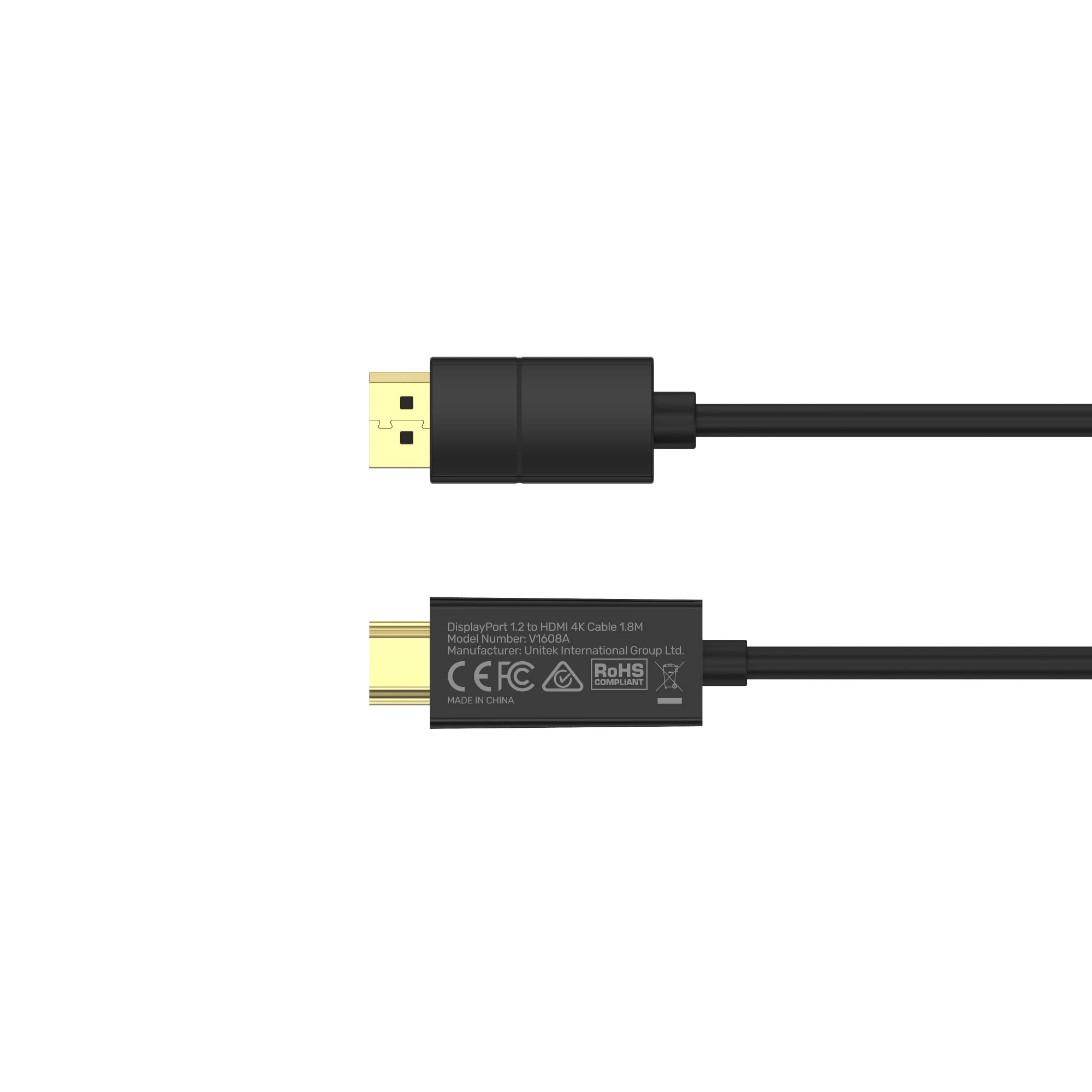 Unitek Cavo da DisplayPort 1.2 a HDMI 1,8 m - Unidirezionale - Supporta l'Uscita Video Fino a UHD 4K@60Hz Audio ad Alta Definizione e HDCP2.2 - Consente l'Espansione e la Clonazione Dello Schermo