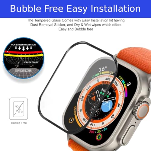 Image of Full Glue Tempered Glass Screen Protector Compatible For Apple Watch Ultra (49Mm) Glass Film (Pack Of 1) With Easy Installation Kit for Smartwatch [Black]