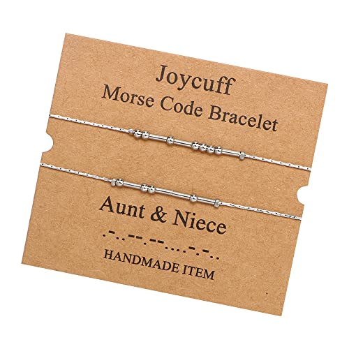 Image of JoycuFF Inspirational Morse Code Bracelets for Women Silver Beads Jewelry Encouragement Mantra Gifts for Her