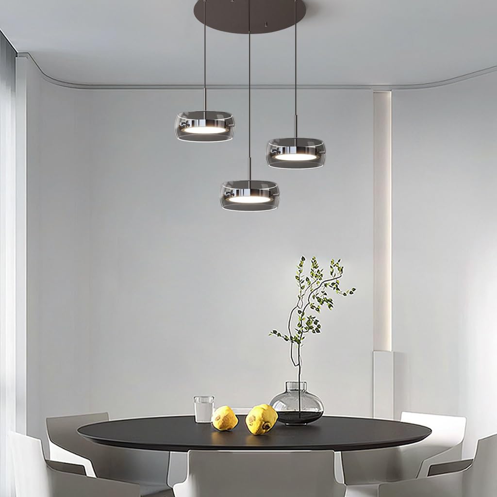 LED Pendelleuchte Kristall Glas Hängelampe Esstisch LED Hängeleuchte Höhenverstellbar Für Esszimmer Wohnzimmer, Vintage-Industriedesign Dimmbar Deckenleuchte(A-3 Lichter)