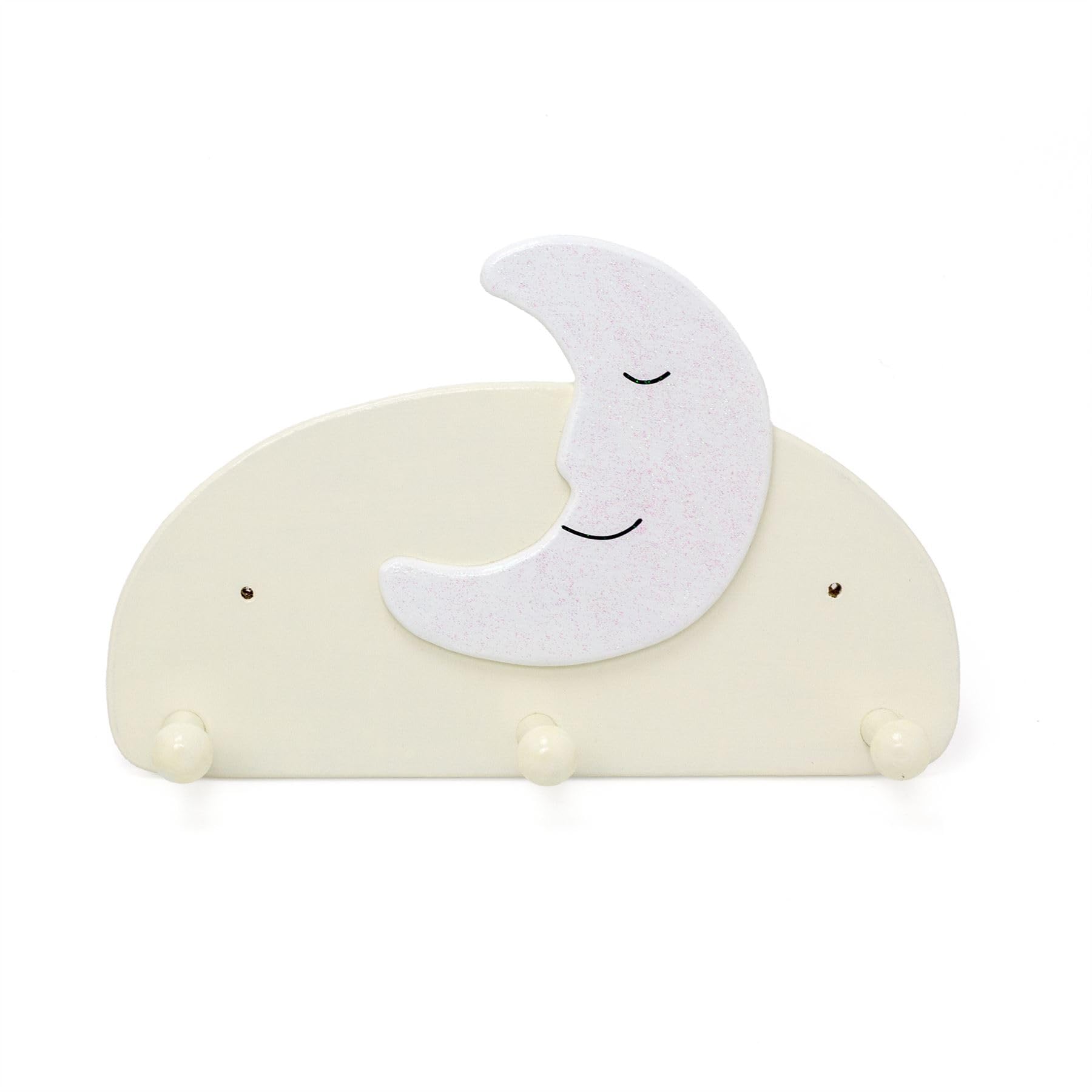 Carousel Home Children's Sleeping Moon Coat Rack Wall Mounted Wooden Coat Hooks | Child's Bedroom Nursery Decorative Wall Hooks | 3 Hook Coat Peg Kids Coat Hangers For Wall - Handmade In Uk