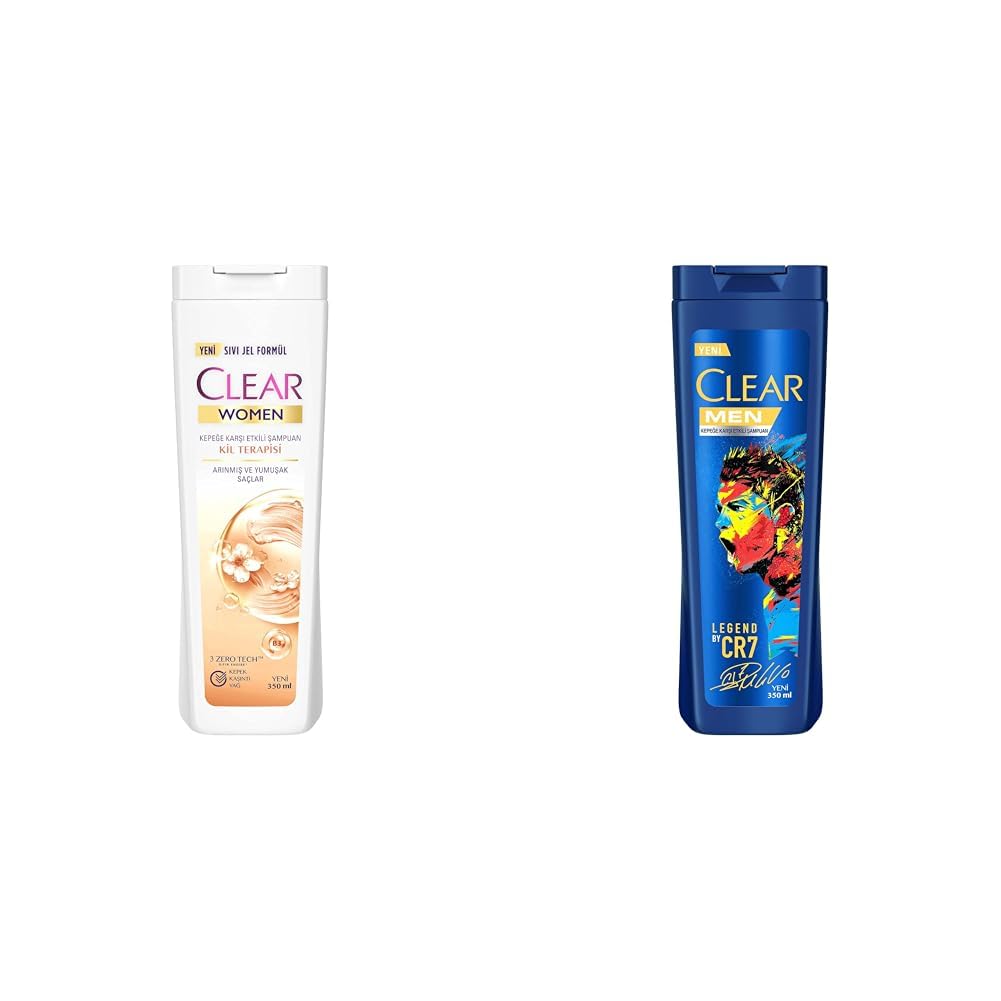 Clear Women Kil Terapisi Arınmış ve Yumuşak Saçlar Kepeğe Karşı Etkili Şampuan 350 ml(1) Clear Men Kepeğe Karşı Etkili Şampuan Legend By CR7 Cristiano Ronaldo 350 ml(2)